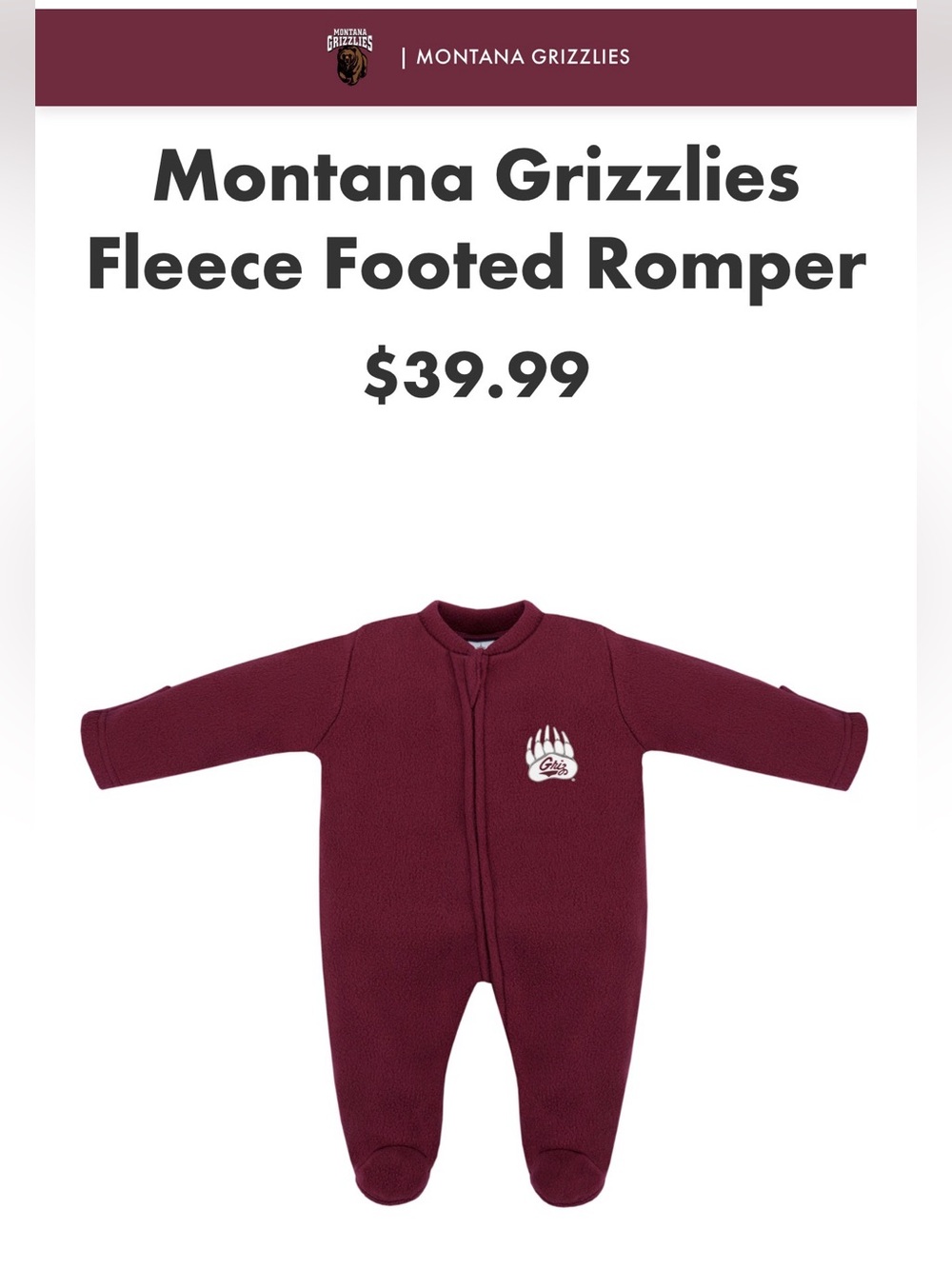 Montana Griz Burgundy Fleece Baby One-Piece